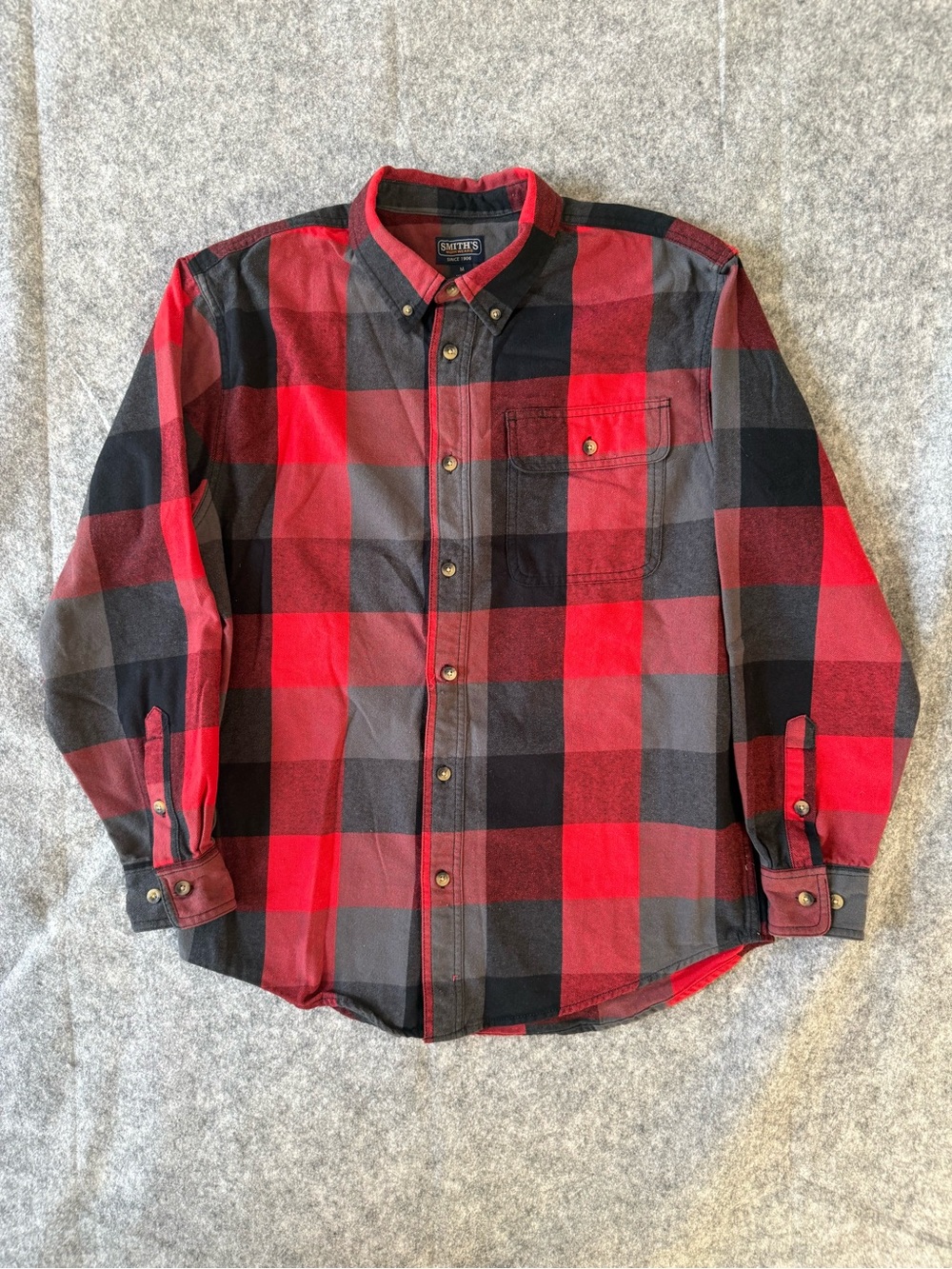 Smith’s Red, Grey & Black Buffalo Check Flannel Shirt-M